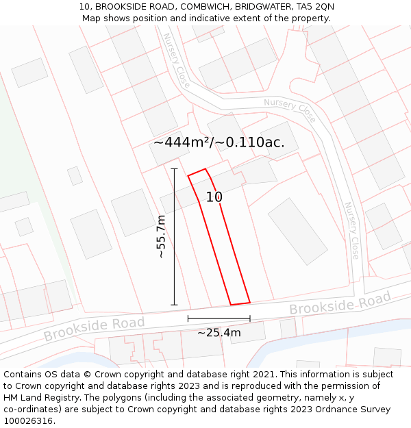 10, BROOKSIDE ROAD, COMBWICH, BRIDGWATER, TA5 2QN: Plot and title map