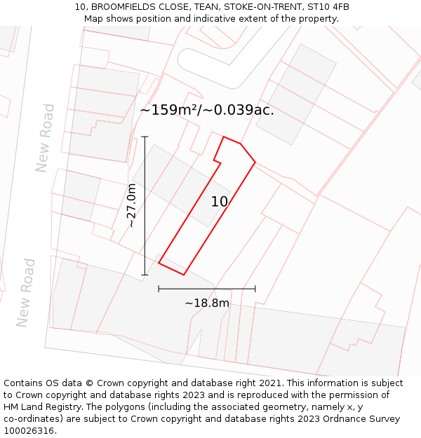 10, BROOMFIELDS CLOSE, TEAN, STOKE-ON-TRENT, ST10 4FB: Plot and title map