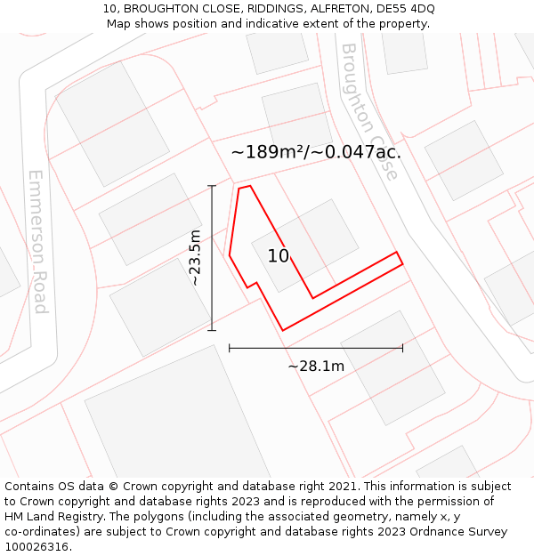 10, BROUGHTON CLOSE, RIDDINGS, ALFRETON, DE55 4DQ: Plot and title map