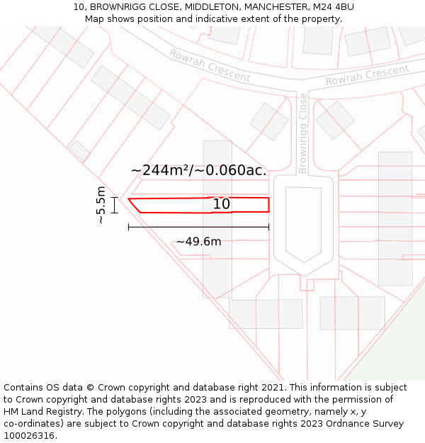 10, BROWNRIGG CLOSE, MIDDLETON, MANCHESTER, M24 4BU: Plot and title map