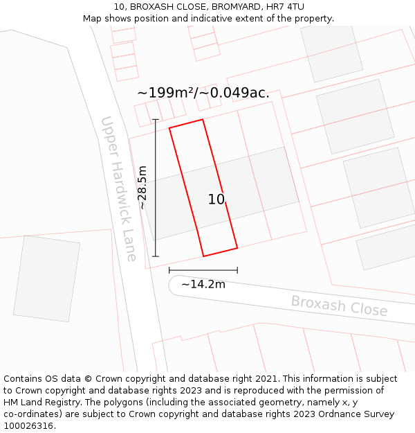 10, BROXASH CLOSE, BROMYARD, HR7 4TU: Plot and title map