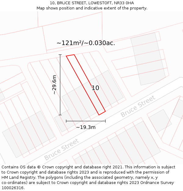 10, BRUCE STREET, LOWESTOFT, NR33 0HA: Plot and title map