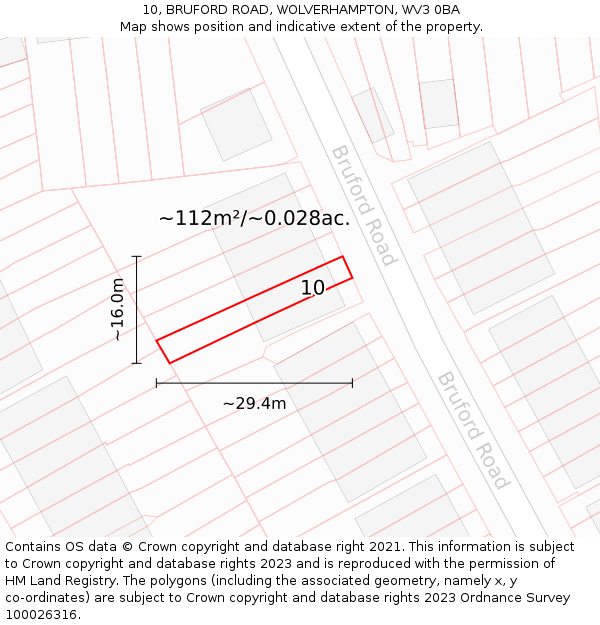 10, BRUFORD ROAD, WOLVERHAMPTON, WV3 0BA: Plot and title map
