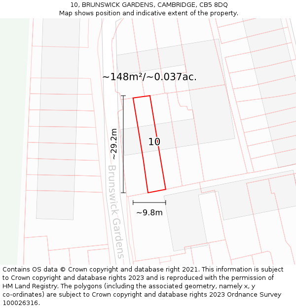 10, BRUNSWICK GARDENS, CAMBRIDGE, CB5 8DQ: Plot and title map