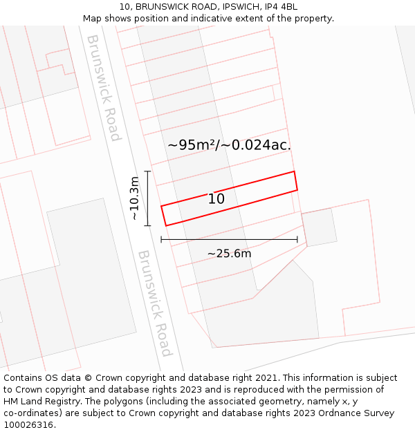 10, BRUNSWICK ROAD, IPSWICH, IP4 4BL: Plot and title map