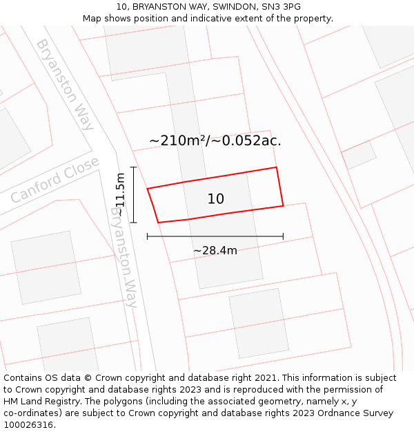 10, BRYANSTON WAY, SWINDON, SN3 3PG: Plot and title map