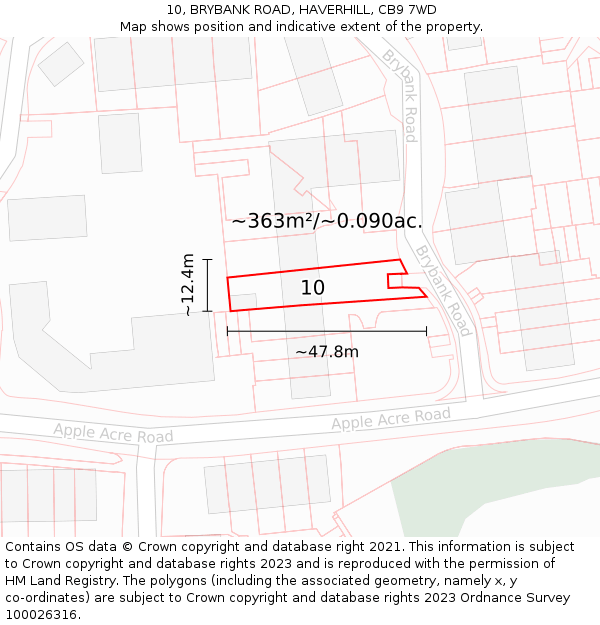 10, BRYBANK ROAD, HAVERHILL, CB9 7WD: Plot and title map