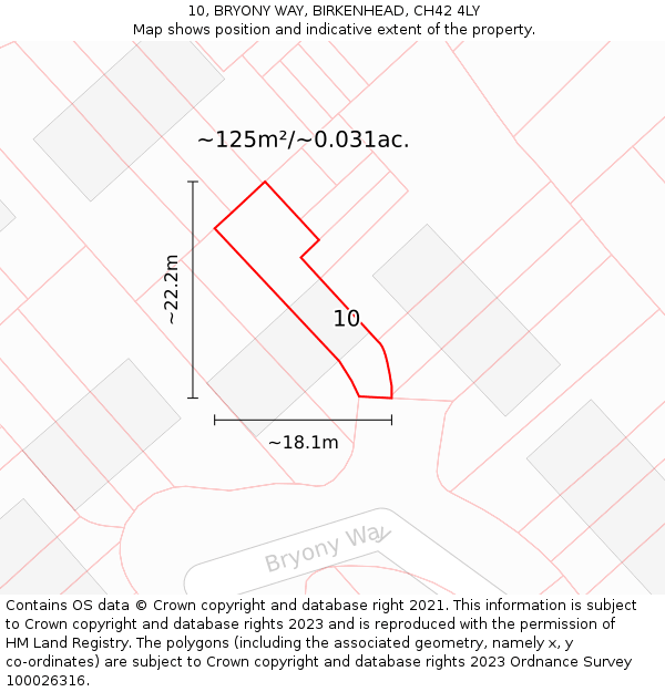 10, BRYONY WAY, BIRKENHEAD, CH42 4LY: Plot and title map