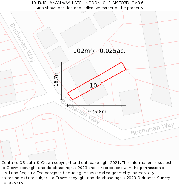 10, BUCHANAN WAY, LATCHINGDON, CHELMSFORD, CM3 6HL: Plot and title map
