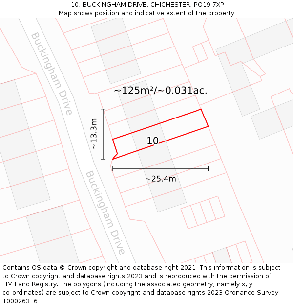 10, BUCKINGHAM DRIVE, CHICHESTER, PO19 7XP: Plot and title map