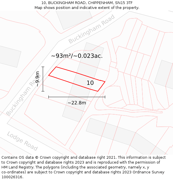 10, BUCKINGHAM ROAD, CHIPPENHAM, SN15 3TF: Plot and title map