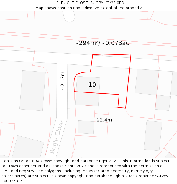 10, BUGLE CLOSE, RUGBY, CV23 0FD: Plot and title map