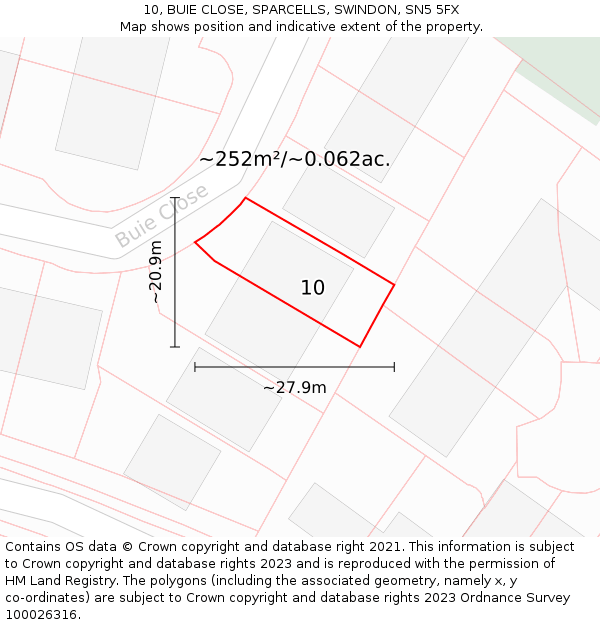 10, BUIE CLOSE, SPARCELLS, SWINDON, SN5 5FX: Plot and title map