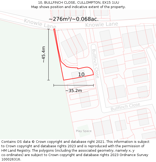 10, BULLFINCH CLOSE, CULLOMPTON, EX15 1UU: Plot and title map
