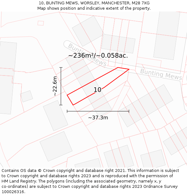 10, BUNTING MEWS, WORSLEY, MANCHESTER, M28 7XG: Plot and title map