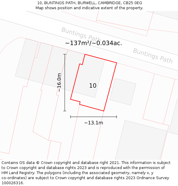 10, BUNTINGS PATH, BURWELL, CAMBRIDGE, CB25 0EG: Plot and title map
