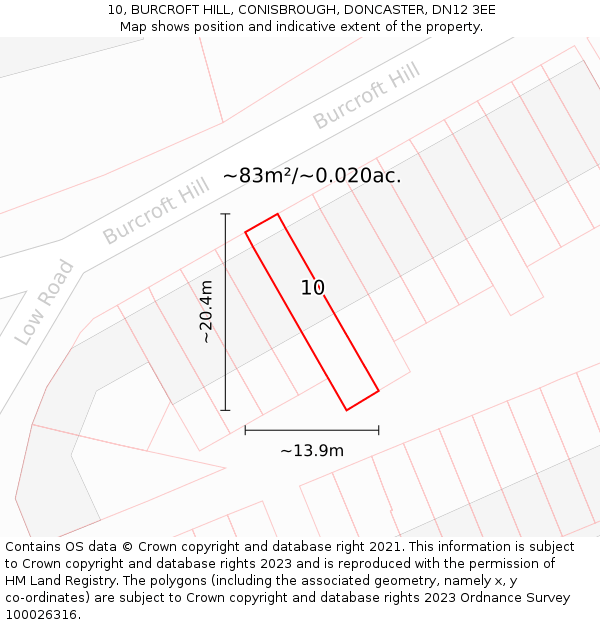 10, BURCROFT HILL, CONISBROUGH, DONCASTER, DN12 3EE: Plot and title map
