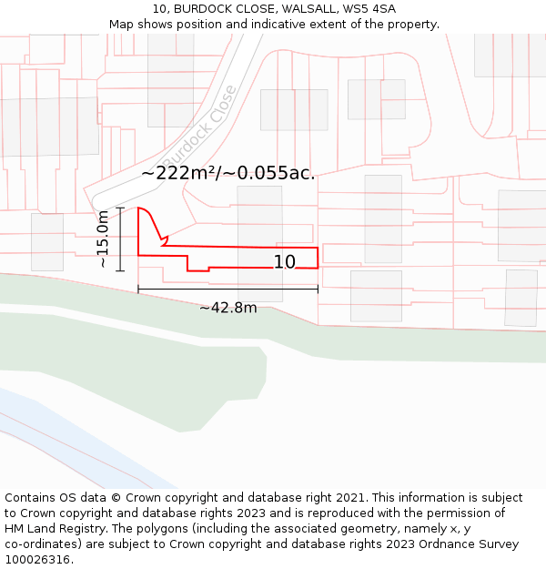 10, BURDOCK CLOSE, WALSALL, WS5 4SA: Plot and title map