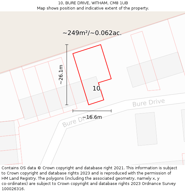 10, BURE DRIVE, WITHAM, CM8 1UB: Plot and title map