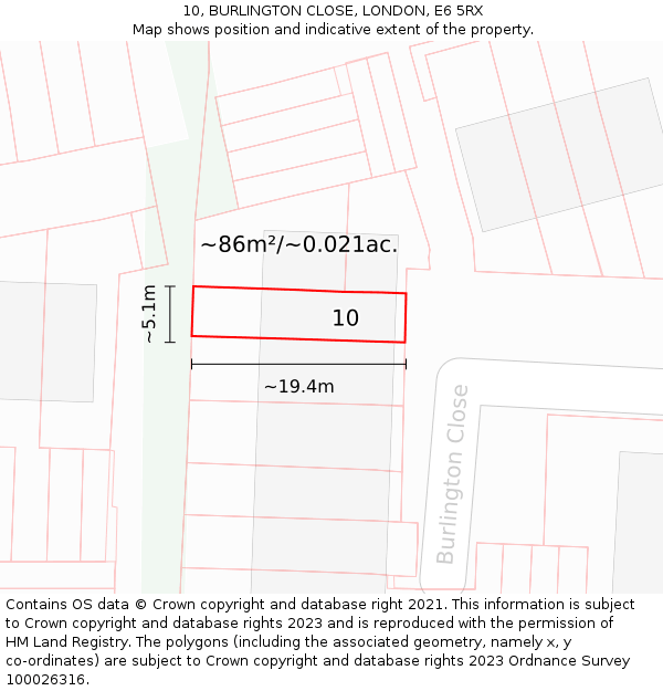 10, BURLINGTON CLOSE, LONDON, E6 5RX: Plot and title map
