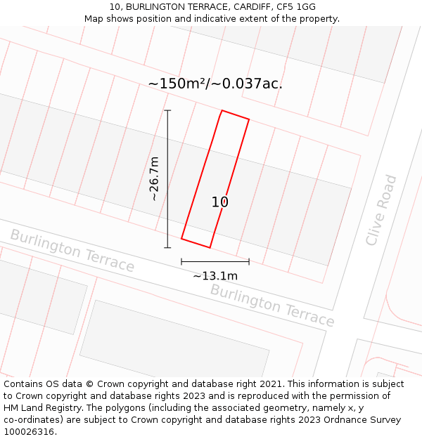 10, BURLINGTON TERRACE, CARDIFF, CF5 1GG: Plot and title map