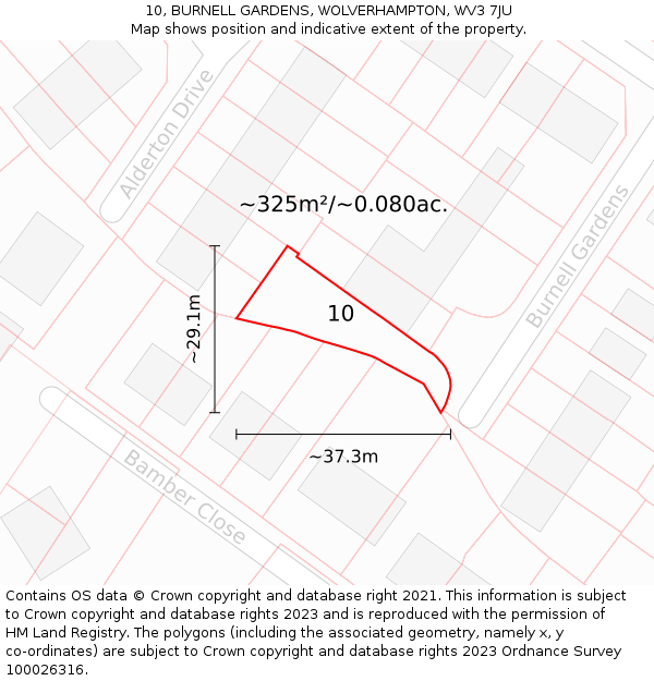 10, BURNELL GARDENS, WOLVERHAMPTON, WV3 7JU: Plot and title map