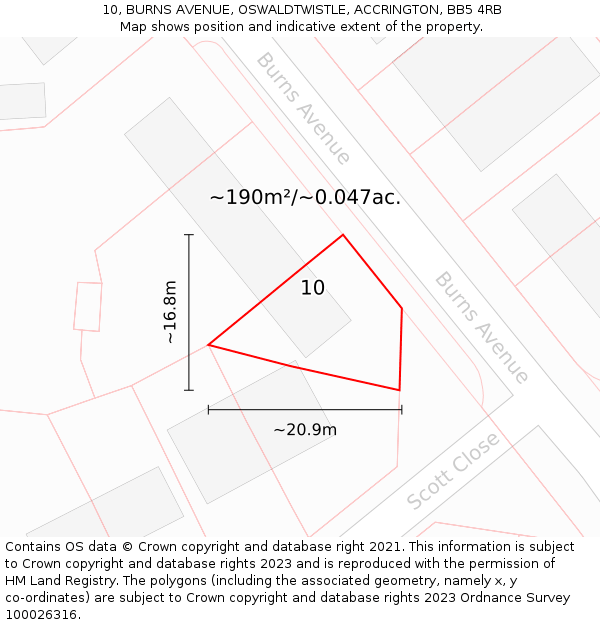 10, BURNS AVENUE, OSWALDTWISTLE, ACCRINGTON, BB5 4RB: Plot and title map