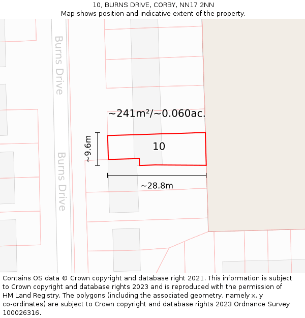 10, BURNS DRIVE, CORBY, NN17 2NN: Plot and title map