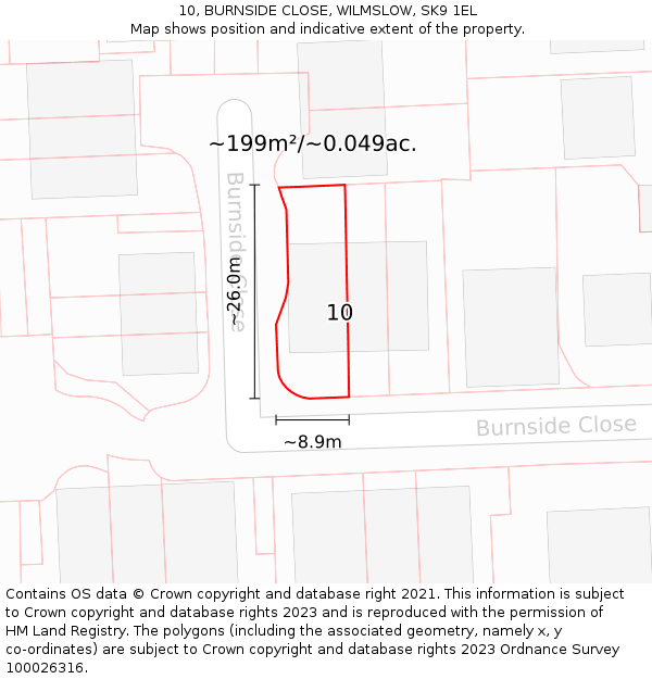 10, BURNSIDE CLOSE, WILMSLOW, SK9 1EL: Plot and title map