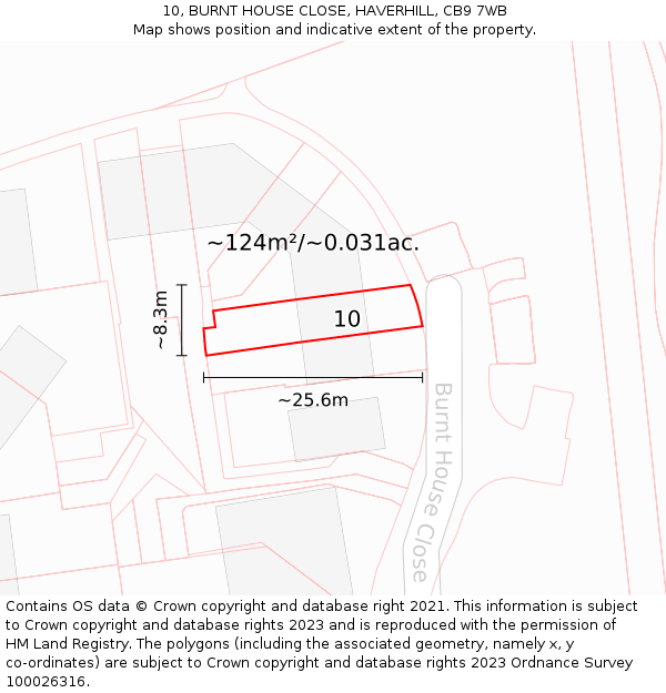 10, BURNT HOUSE CLOSE, HAVERHILL, CB9 7WB: Plot and title map