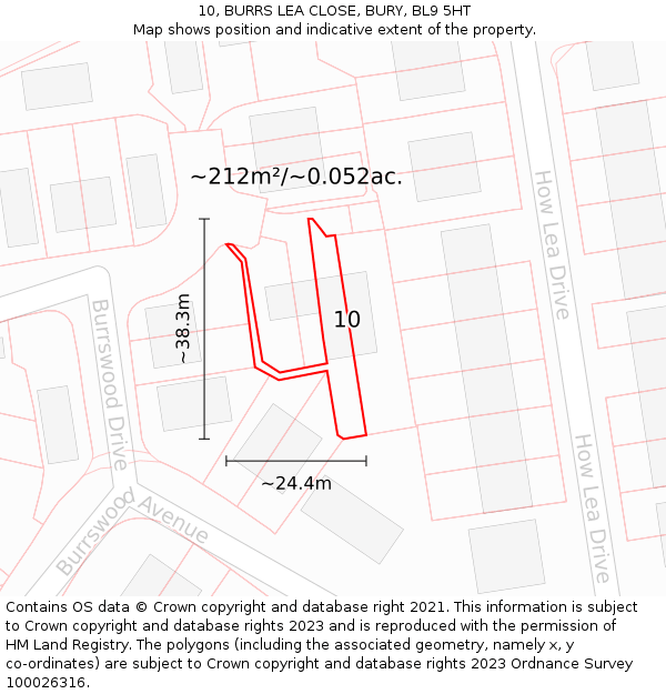 10, BURRS LEA CLOSE, BURY, BL9 5HT: Plot and title map