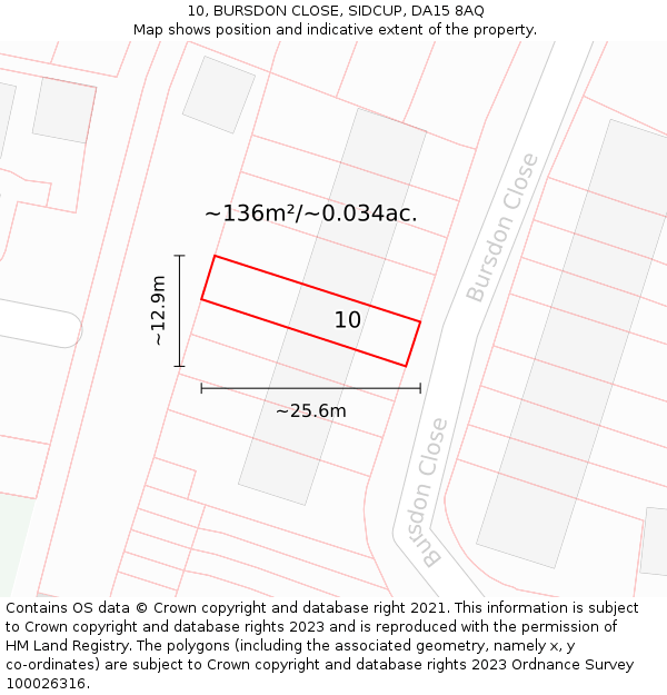 10, BURSDON CLOSE, SIDCUP, DA15 8AQ: Plot and title map