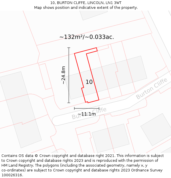 10, BURTON CLIFFE, LINCOLN, LN1 3WT: Plot and title map