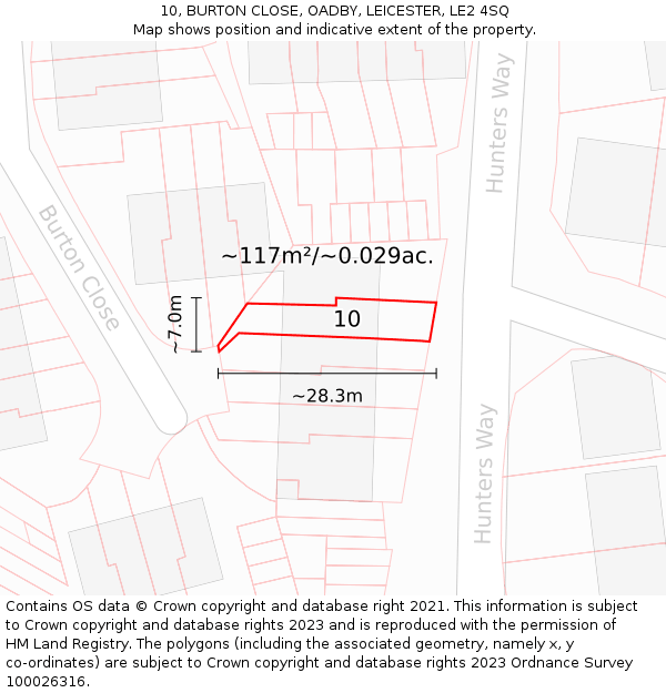 10, BURTON CLOSE, OADBY, LEICESTER, LE2 4SQ: Plot and title map