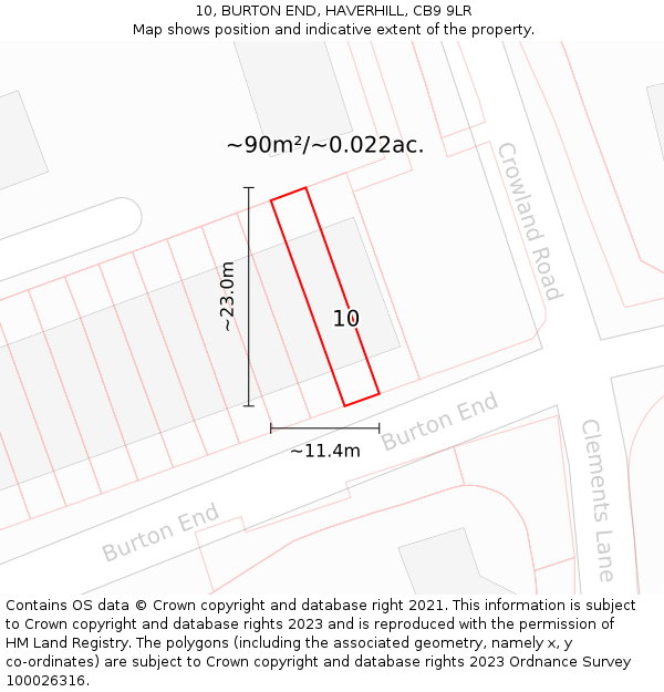 10, BURTON END, HAVERHILL, CB9 9LR: Plot and title map