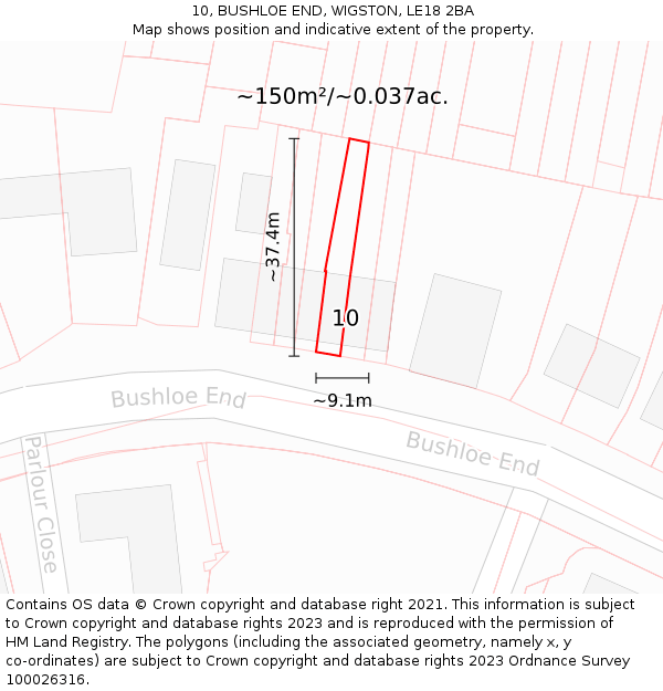 10, BUSHLOE END, WIGSTON, LE18 2BA: Plot and title map