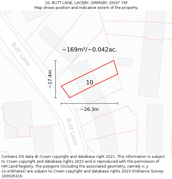10, BUTT LANE, LACEBY, GRIMSBY, DN37 7AF: Plot and title map