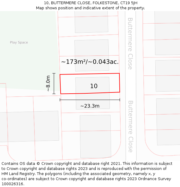 10, BUTTERMERE CLOSE, FOLKESTONE, CT19 5JH: Plot and title map