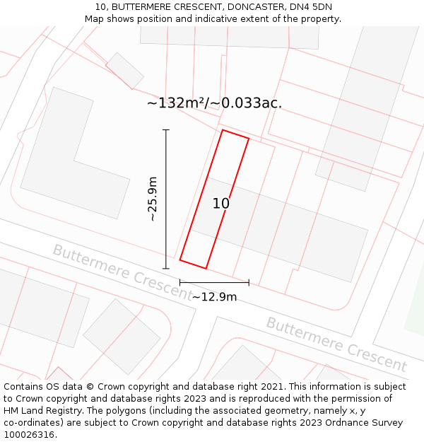 10, BUTTERMERE CRESCENT, DONCASTER, DN4 5DN: Plot and title map