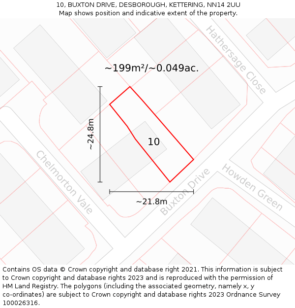 10, BUXTON DRIVE, DESBOROUGH, KETTERING, NN14 2UU: Plot and title map