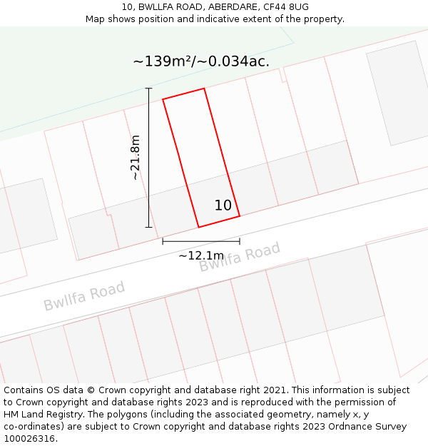 10, BWLLFA ROAD, ABERDARE, CF44 8UG: Plot and title map
