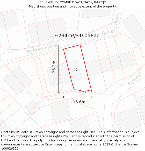 10, BYFIELD, COMBE DOWN, BATH, BA2 5JD: Plot and title map