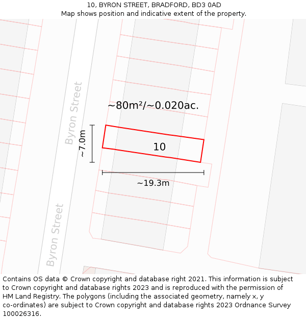 10, BYRON STREET, BRADFORD, BD3 0AD: Plot and title map