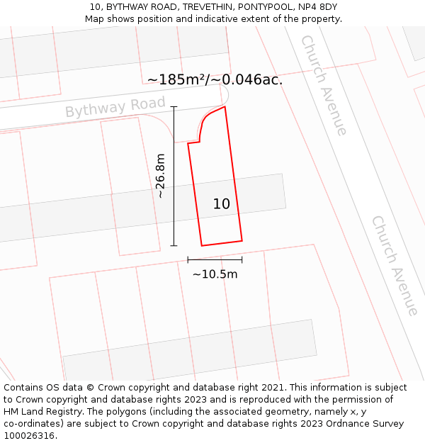10, BYTHWAY ROAD, TREVETHIN, PONTYPOOL, NP4 8DY: Plot and title map