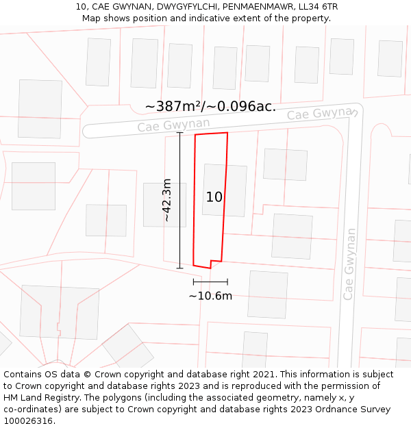 10, CAE GWYNAN, DWYGYFYLCHI, PENMAENMAWR, LL34 6TR: Plot and title map