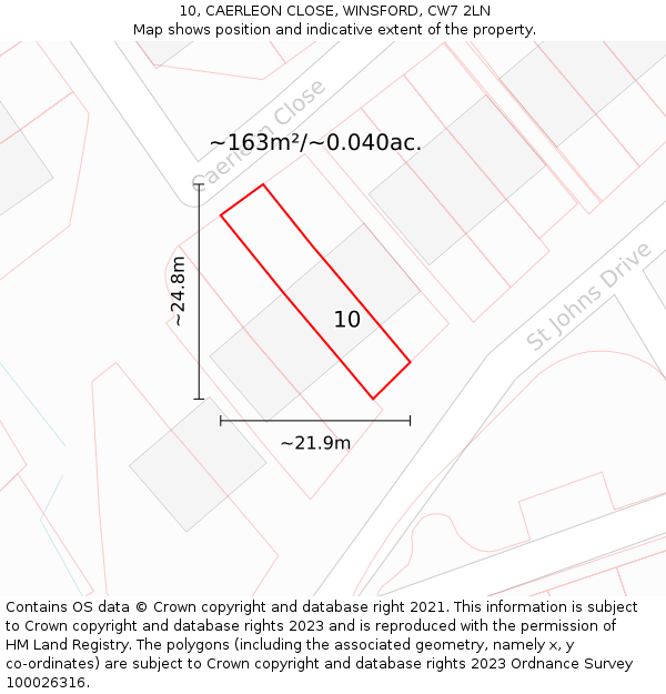 10, CAERLEON CLOSE, WINSFORD, CW7 2LN: Plot and title map