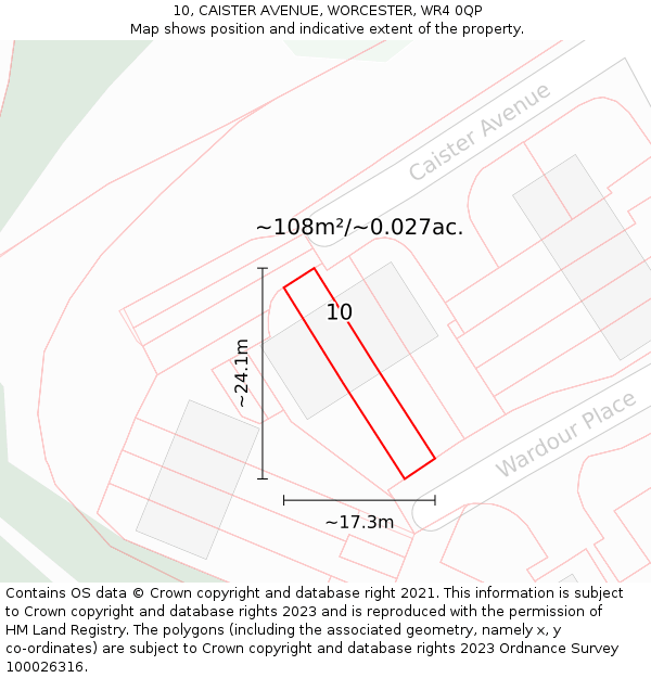 10, CAISTER AVENUE, WORCESTER, WR4 0QP: Plot and title map
