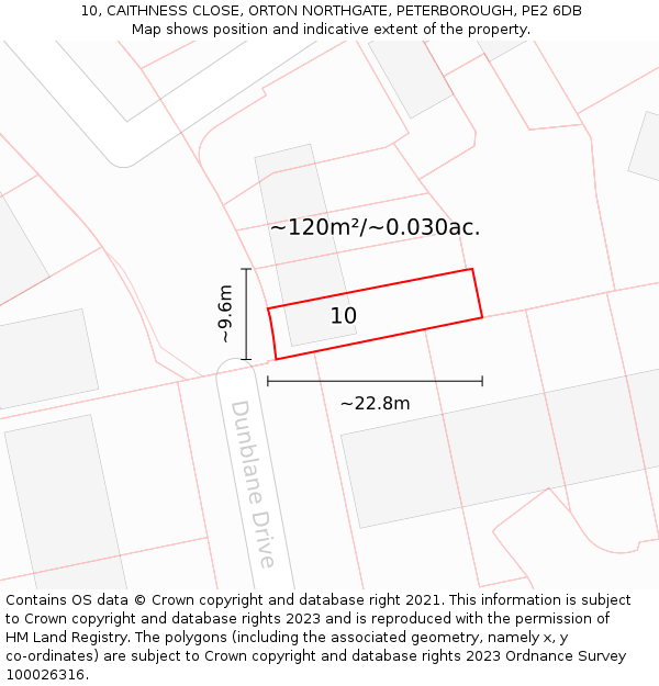 10, CAITHNESS CLOSE, ORTON NORTHGATE, PETERBOROUGH, PE2 6DB: Plot and title map