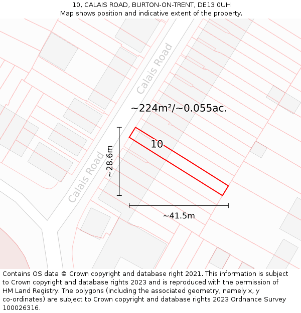 10, CALAIS ROAD, BURTON-ON-TRENT, DE13 0UH: Plot and title map