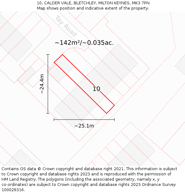 10, CALDER VALE, BLETCHLEY, MILTON KEYNES, MK3 7PN: Plot and title map